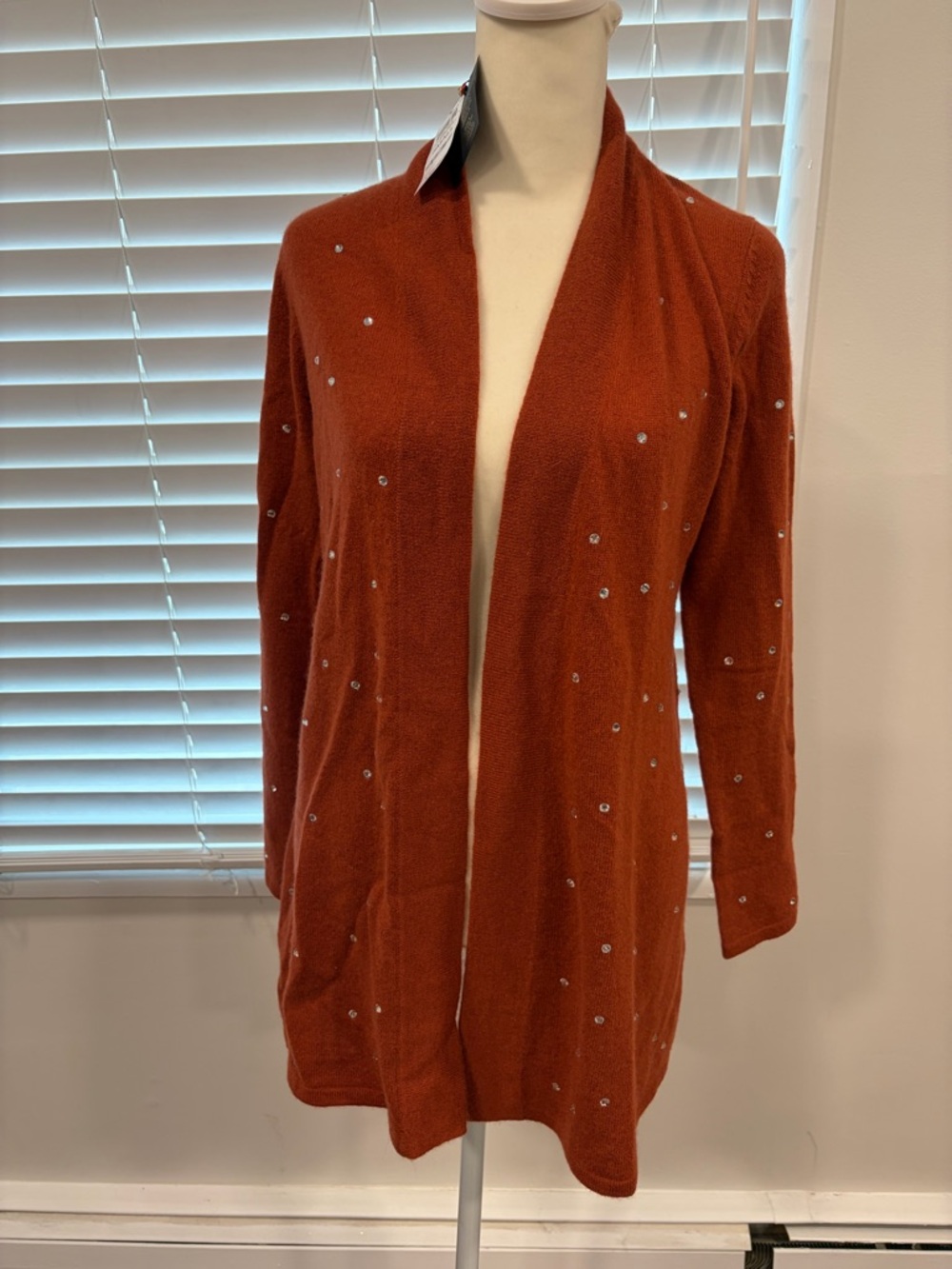 Charter Club Rust Open-Front Rhinestone Cardigan